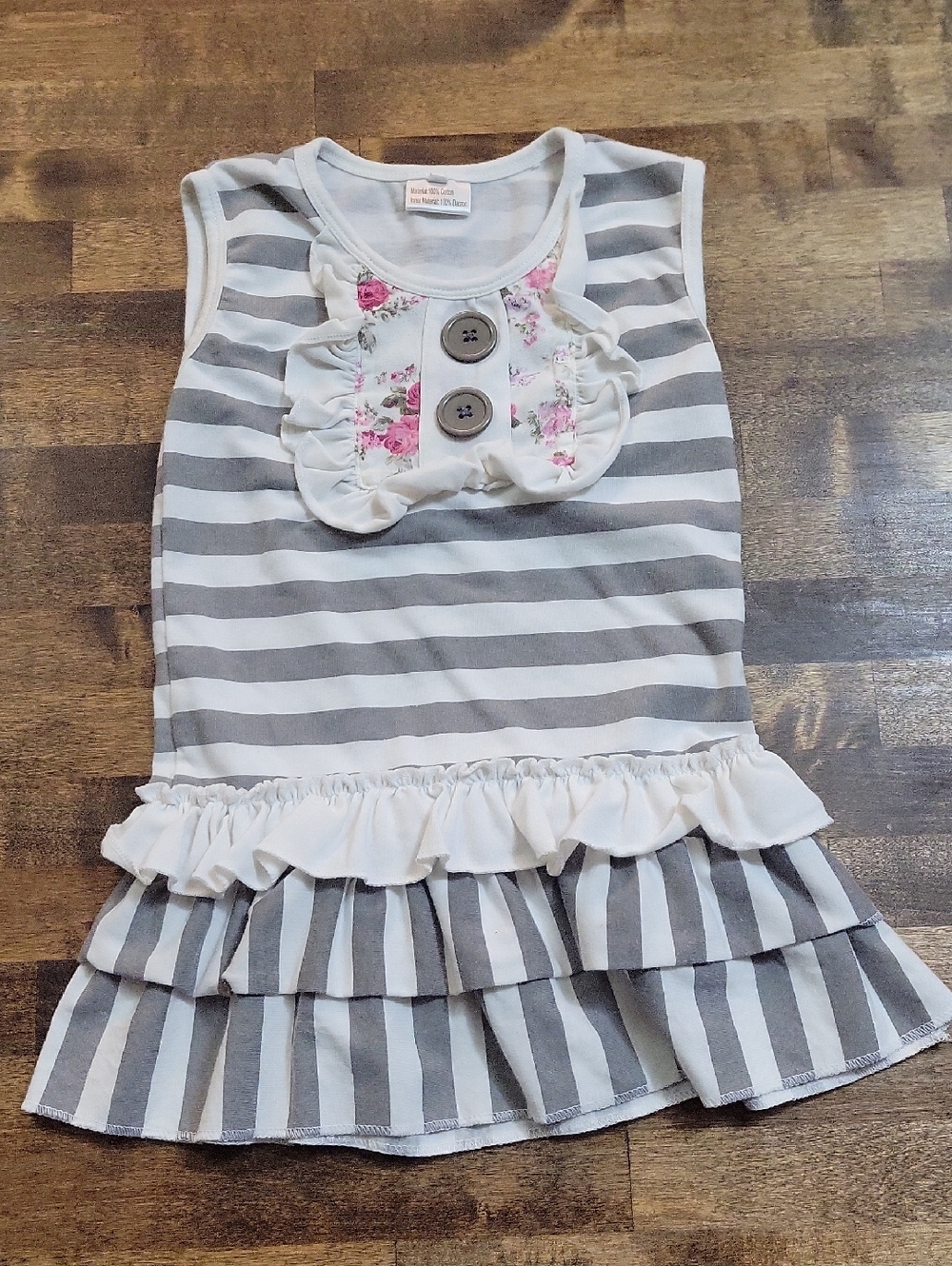 Gray & White Striped Ruffle Tunic with Floral Accent Size 4